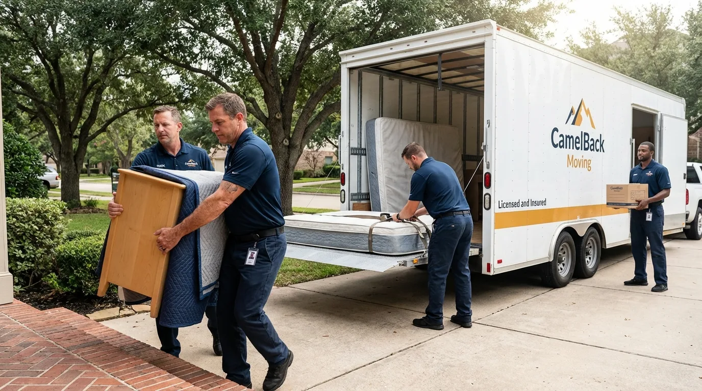 Crew loading residential truck for cross-state move from Sheridan, AR